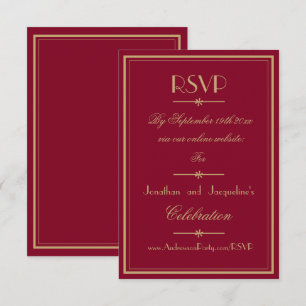 Cartão RSVP Elegância Clássica em Script Burgundy e Dourado