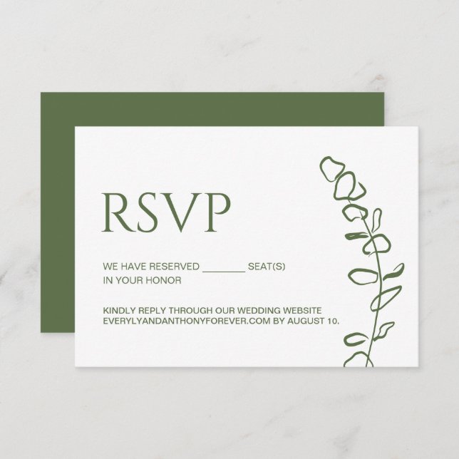 Cartão RSVP Elegância de casamento com eucalipto Assentos rese (Frente/Verso)