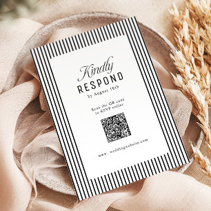 Cartão RSVP Elegância de Listras Pretas Código QR de Casamento