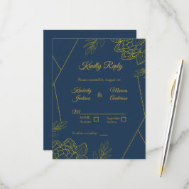 Cartão RSVP Elegância Dourada Casamento