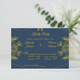 Cartão RSVP Elegância Dourada Casamento Horizontal