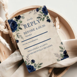 Cartão RSVP Elegância Floral Marinho