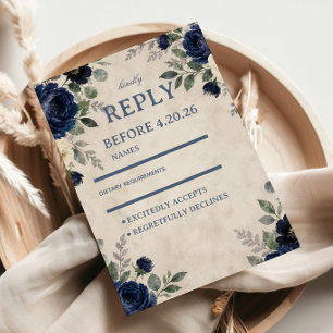 Cartão RSVP Elegância Floral Marinho