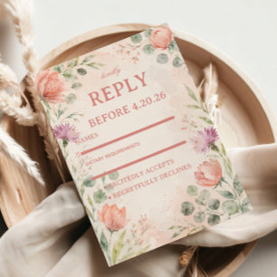 Cartão RSVP Elegância Floral Rosada