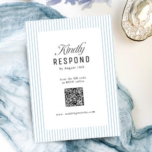 Cartão RSVP Elegância Listrada Azul Empoeirada Código QR Casam