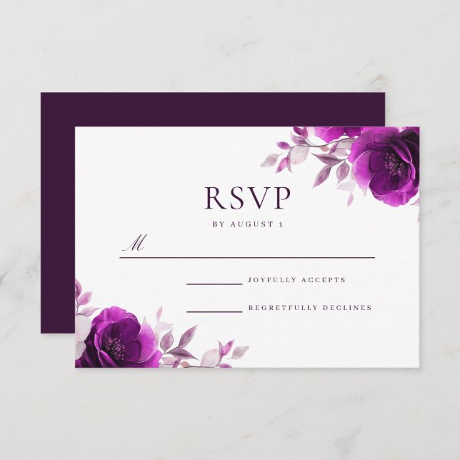 Cartão RSVP Elegância Roxa Ametist & Indigo, Casamento Lilac (Frente/Verso)