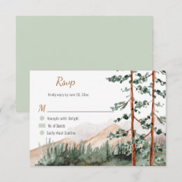 Cartão RSVP Elegância Rústica Montanhas Floresta Pinheiros Esp