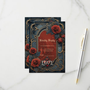 Cartão RSVP Elegância steampunk vintage rosas do amor em mecan