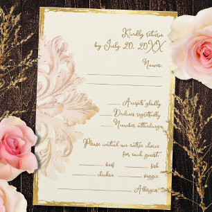 Cartão RSVP Elegância Vintage Barroca em Dourado Rosa
