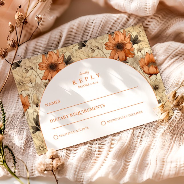 Cartão RSVP Elegant Autumn Botanical Wedding (Criador carregado)