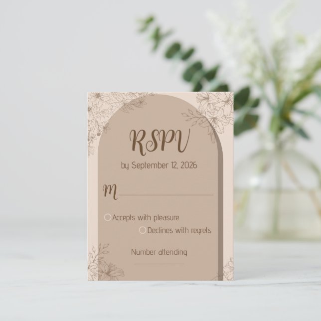 Cartão RSVP Elegant Beige Floral Wedding RSPV card (Em pé/Frente)