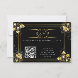Cartão RSVP Elegant black and gold summer wedding