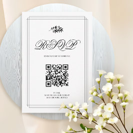 Cartão RSVP Elegant black and white branch and QR code wedding