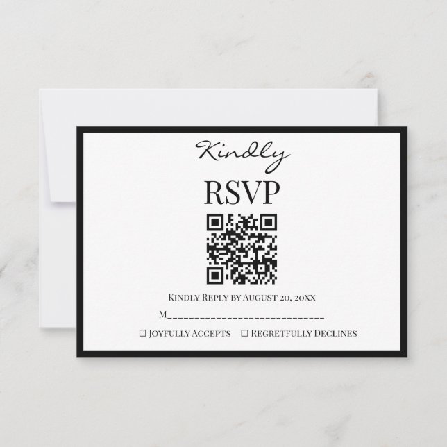 Cartão RSVP Elegant Black and White Minimalist Wedding (Frente)