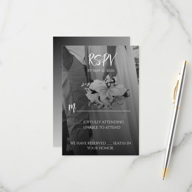 Cartão RSVP Elegant Black And White RSPV Card (Frente/Verso In Situ)