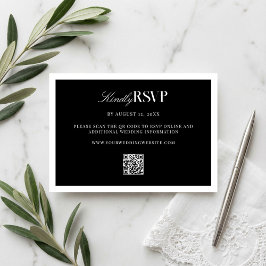 Cartão RSVP Elegant Black and White Wedding