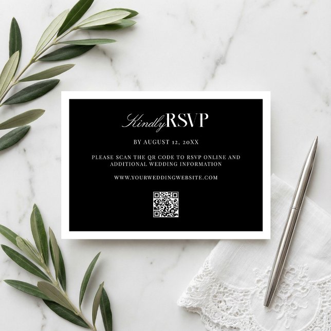Cartão RSVP Elegant Black and White Wedding (Criador carregado)