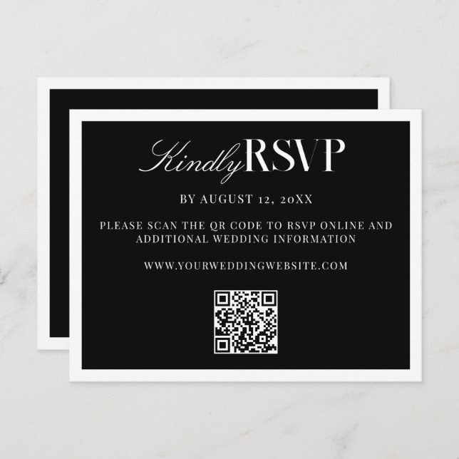 Cartão RSVP Elegant Black and White Wedding (Frente/Verso)