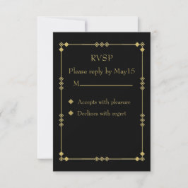 Cartão RSVP Elegant Black & Gold Art Deco RVSP