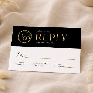 Cartão RSVP Elegant Black & Gold Company Logo Business Event