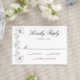 Cartão RSVP Elegant Black Ornate Floral Frame Wedding