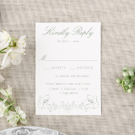 Cartão RSVP Elegant Black Ornate Floral Wedding