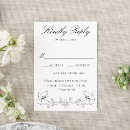 Cartão RSVP Elegant Black Ornate Floral Wedding