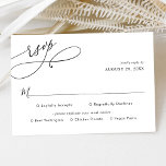 Cartão RSVP Elegant Black & White Meal Options Wedding<br><div class="desc">Designed to coordinate with our Romantic Script wedding collection,  this customizable Meal Options RSVP card,  features a sweeping calligraphy script text paired with a classy serif & modern sans font in black. Matching items available.</div>