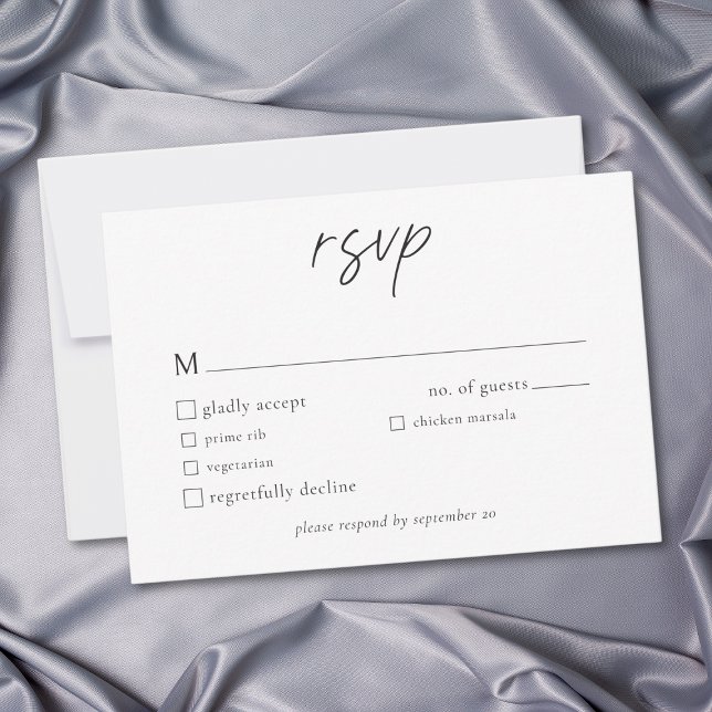 Cartão RSVP Elegant Black White Minimalist Wedding (Elegant Black White Minimalist Wedding RSVP Card)