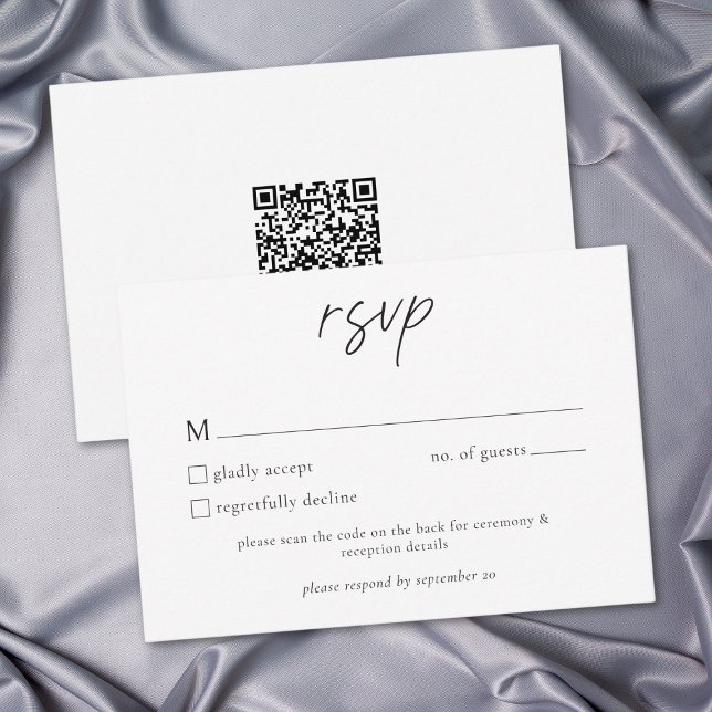 Cartão RSVP Elegant Black White Minimalist Wedding QR (Elegant Black White Minimalist Wedding RSVP Card)