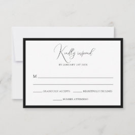 Cartão RSVP Elegant Black & White Monogram Bordered Wedding