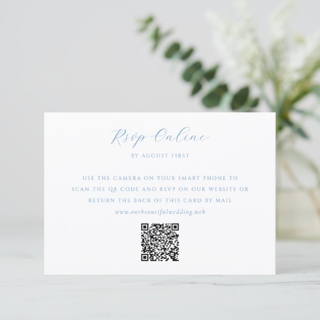 Cartão RSVP Elegant Blue and White Coastal Chic Wedding (Em pé/Frente)