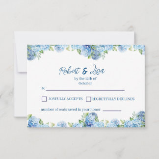 Cartão RSVP Elegant Blue Floral Wedding
