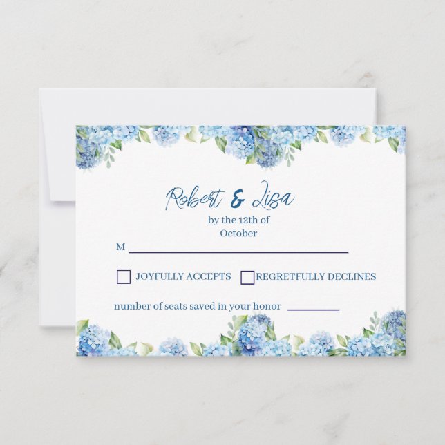 Cartão RSVP Elegant Blue Floral Wedding  (Frente)