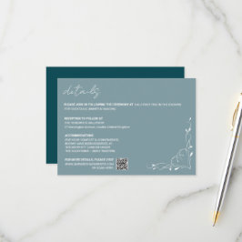 Cartão RSVP Elegant Blue Floral Wedding Details Card