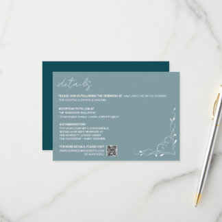 Cartão RSVP Elegant Blue Floral Wedding Details Card