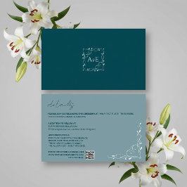 Cartão RSVP Elegant Blue Floral Wedding Details Card