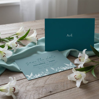 Cartão RSVP Elegant Blue Floral Wedding Save the Date Card