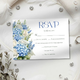 Cartão RSVP Elegant Blue Hydrangea Floral Meal Choice Wedding