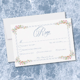 Cartão RSVP Elegant Blue Pastel Wildflower Border Wedding