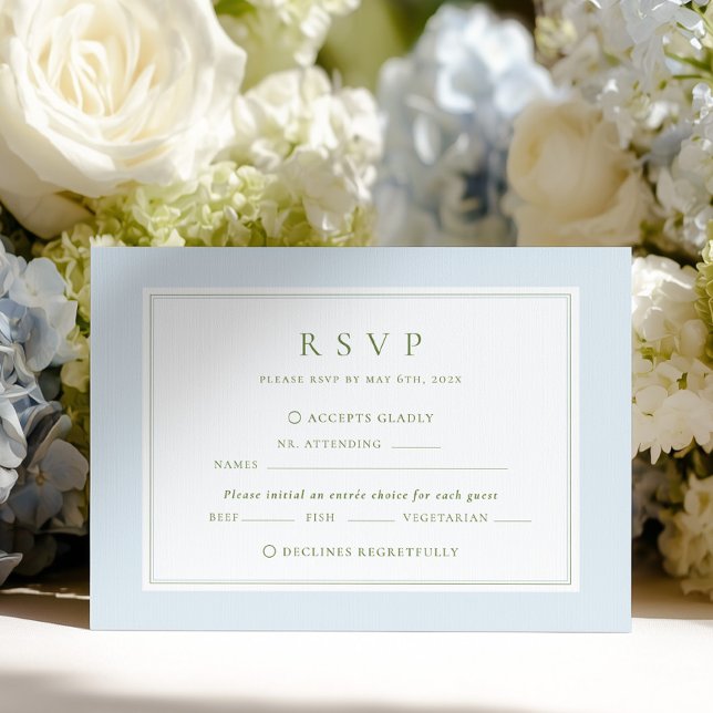 Cartão RSVP Elegant Blue & Sage Wedding (Criador carregado)