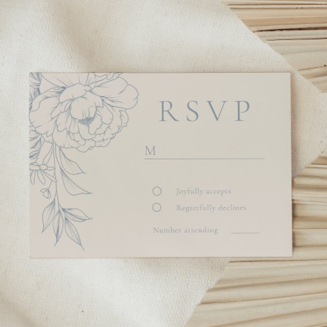 Cartão RSVP Elegant Blue Vintage Floral Wedding  (Criador carregado)