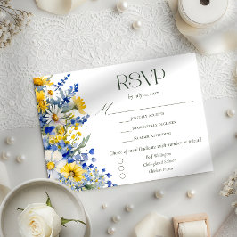 Cartão RSVP Elegant Blue Yellow Wildflower Wedding Meal Choice