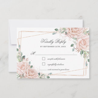 Cartão RSVP Elegant Blush Pink Roses Floral Rose Gold Wedding