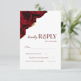 Cartão RSVP Elegant Burgundy and White Roses Wedding