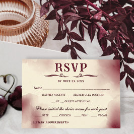 Cartão RSVP Elegant Burgundy Ivory Minimalist Retro Wedding