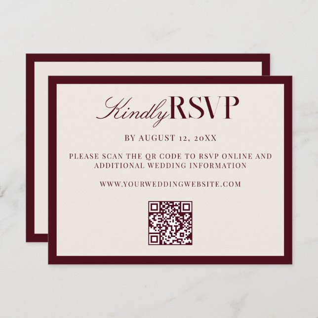 Cartão RSVP Elegant Burgundy Old Money Wedding (Frente/Verso)