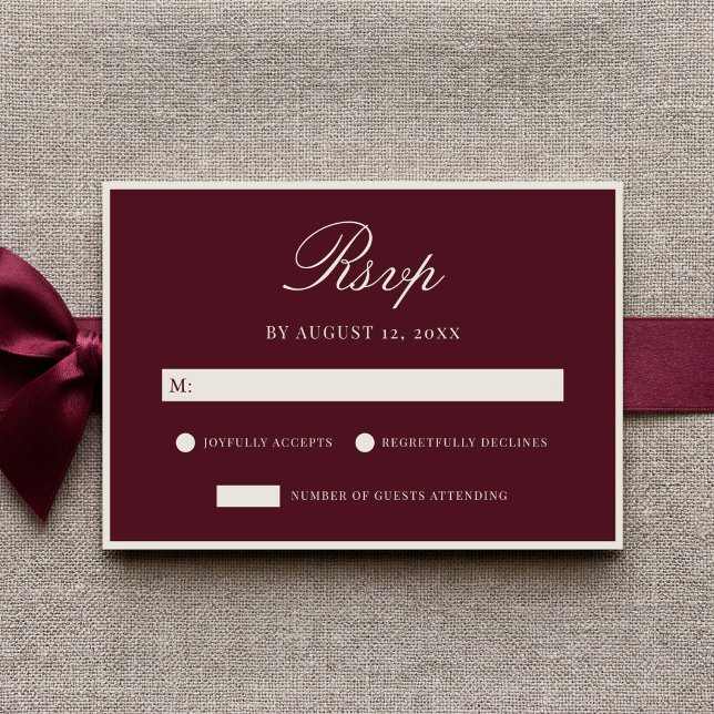 Cartão RSVP Elegant Burgundy Old Money Wedding (Criador carregado)