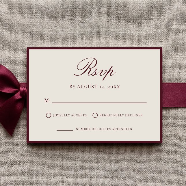 Cartão RSVP Elegant Burgundy Old Money Wedding (Criador carregado)