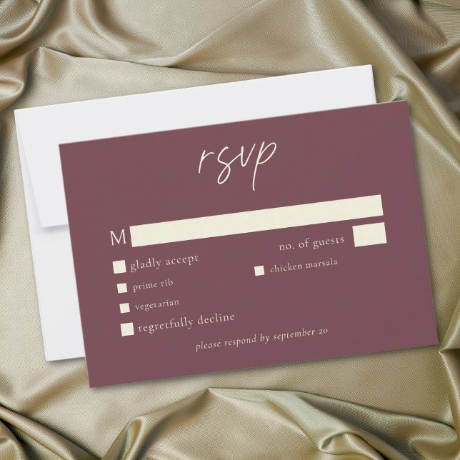Cartão RSVP Elegant Burgundy Wine Minimalist Wedding (Elegant Burgundy Wine Minimalist Wedding RSVP Card)